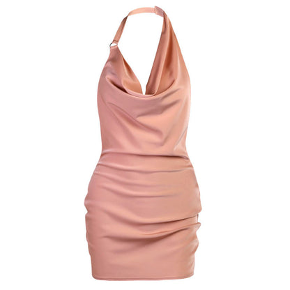 Satin V-Neck Backless Mini Dress