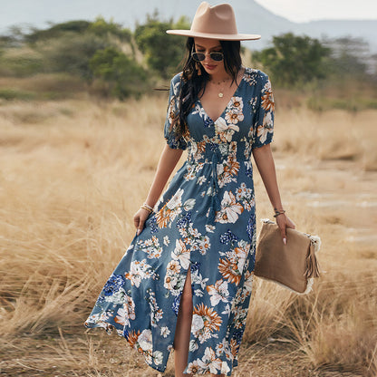 Floral V-Neck Summer Beach Dress