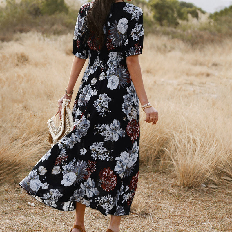 Floral V-Neck Summer Beach Dress