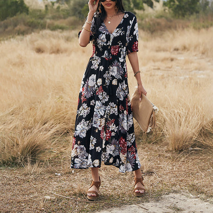 Floral V-Neck Summer Beach Dress