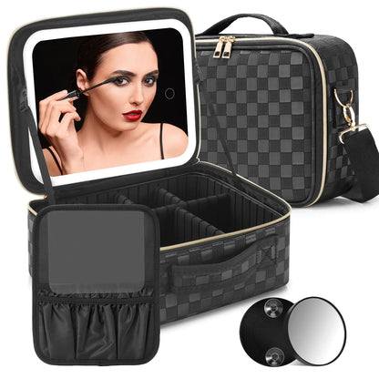 Travel Makeup Bag with LED Mirror